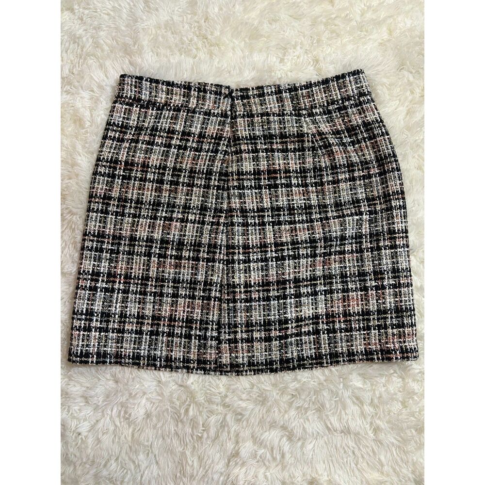 LOFT Womens Size 10 Black White Plaid Tweed Mini Skirt Lined